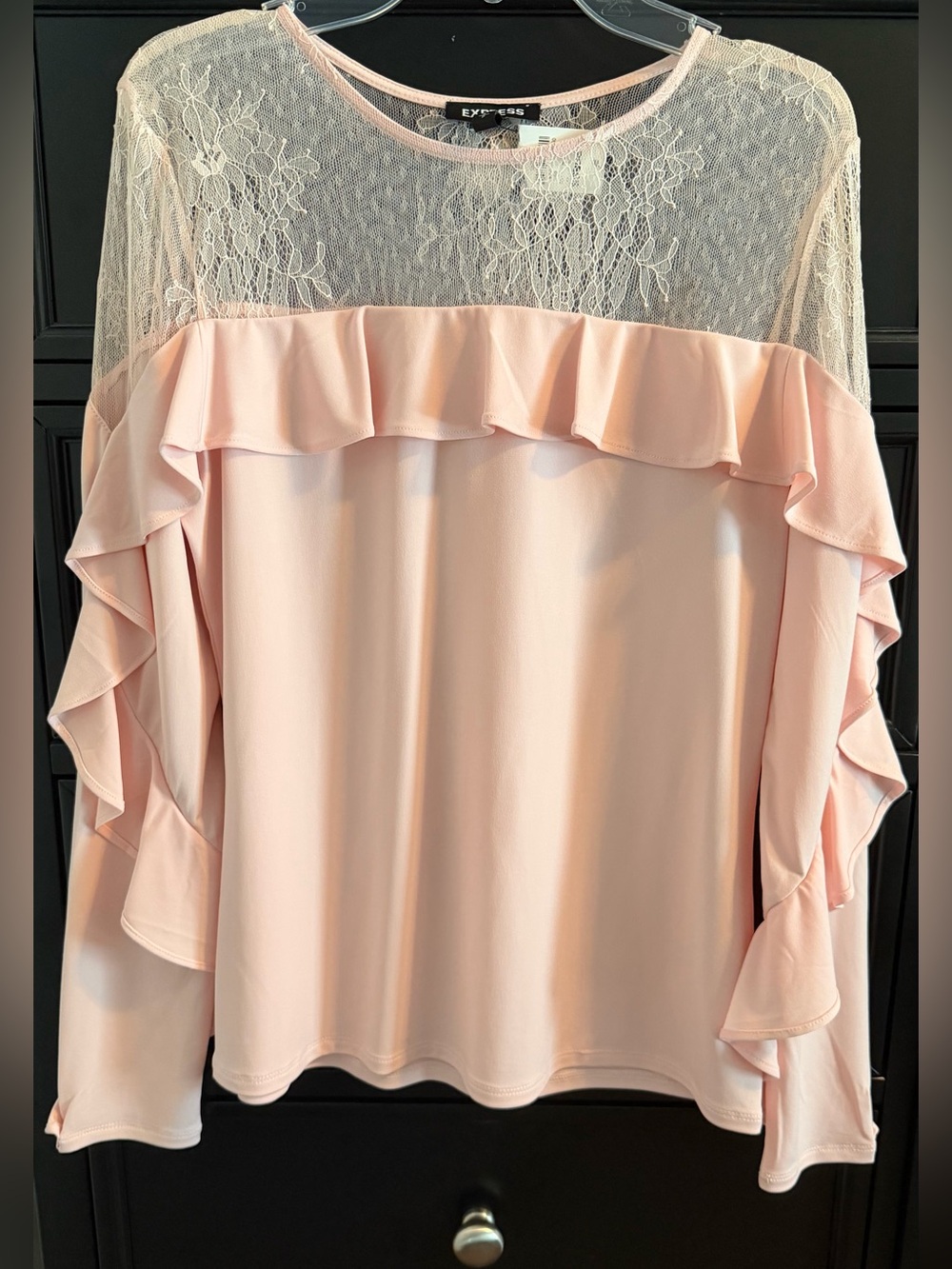 Express Light Pink Lace Ruffle Blouse